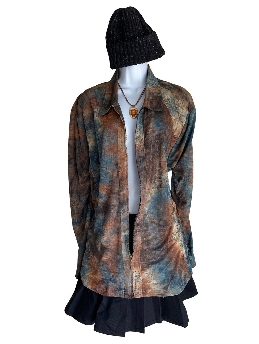 VTG Southern Lady Plus 2X  Abstract Boho Zip Front Blouse Jacket Whimsigoth Goth